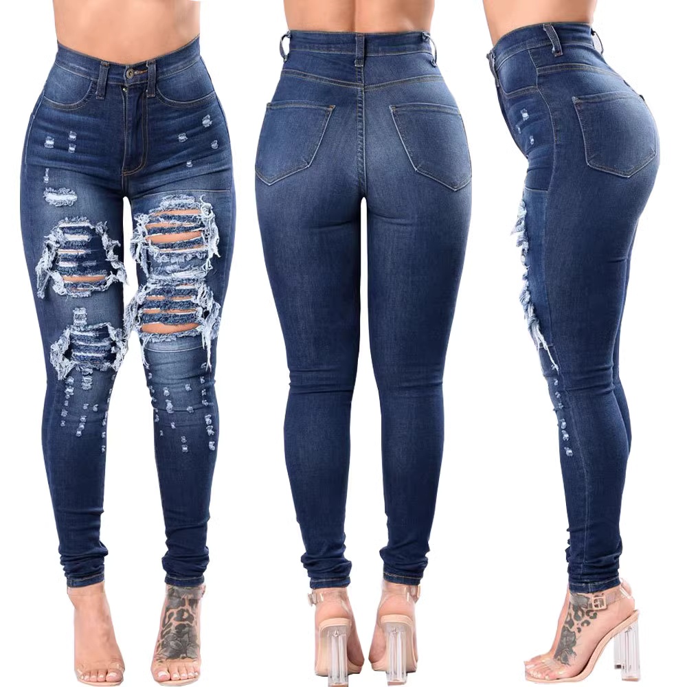 High Waist Distressed Skinny Jeans with Ripped Design for women